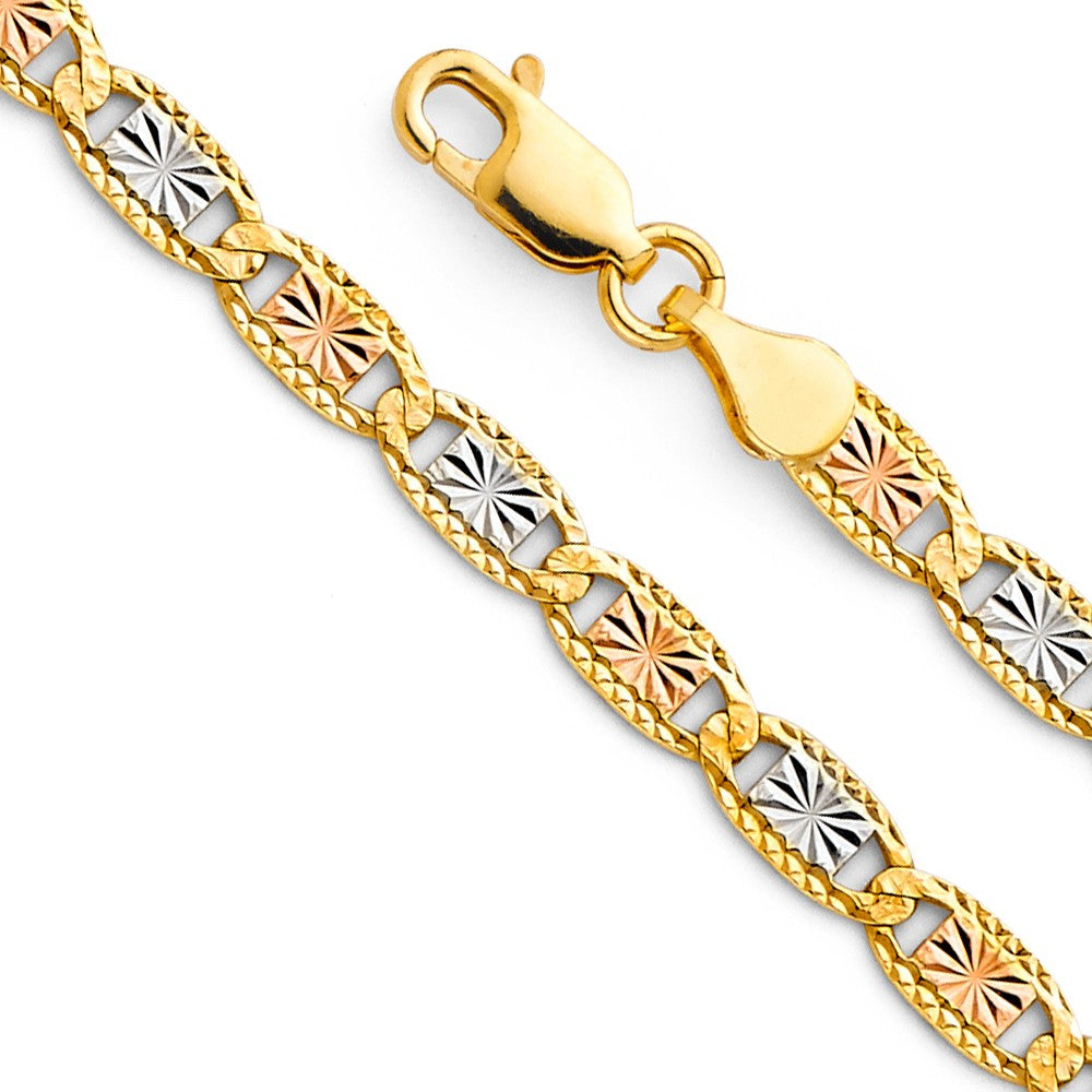 14k Tri-tone Gold 4.2mm Diamond-cut Star and Rail Valentino Unisex Chain Necklace