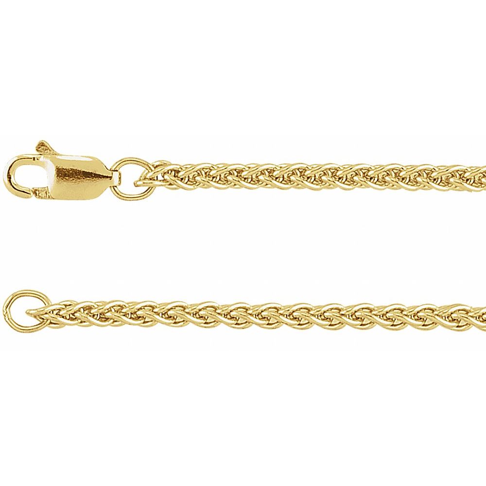 14K Yellow or White Gold 2.4 mm Wheat Chain