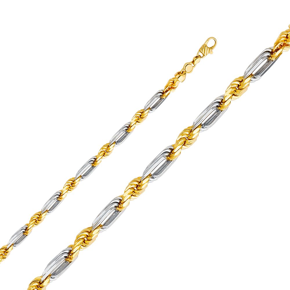 14K Two-Tone Gold 7.5mm Wide Figarope Men's Chain Necklace