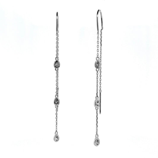 14k White Gold 1/4ct TDW Pear-cut White Diamond Threader Earrings