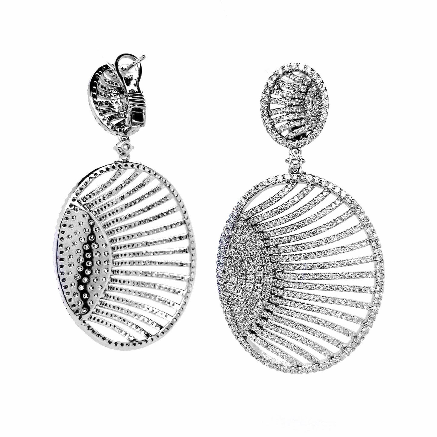 14k White Gold 2.65ct TDW Round-cut White Diamond Oval-Shaped Drop Earrings