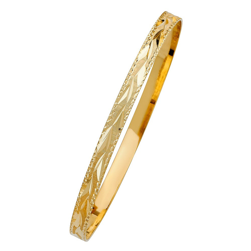 Genuine 14k Yellow Gold Women's Diamond-Cut 5mm Solid Bangle Bracelet - 7" or 8"