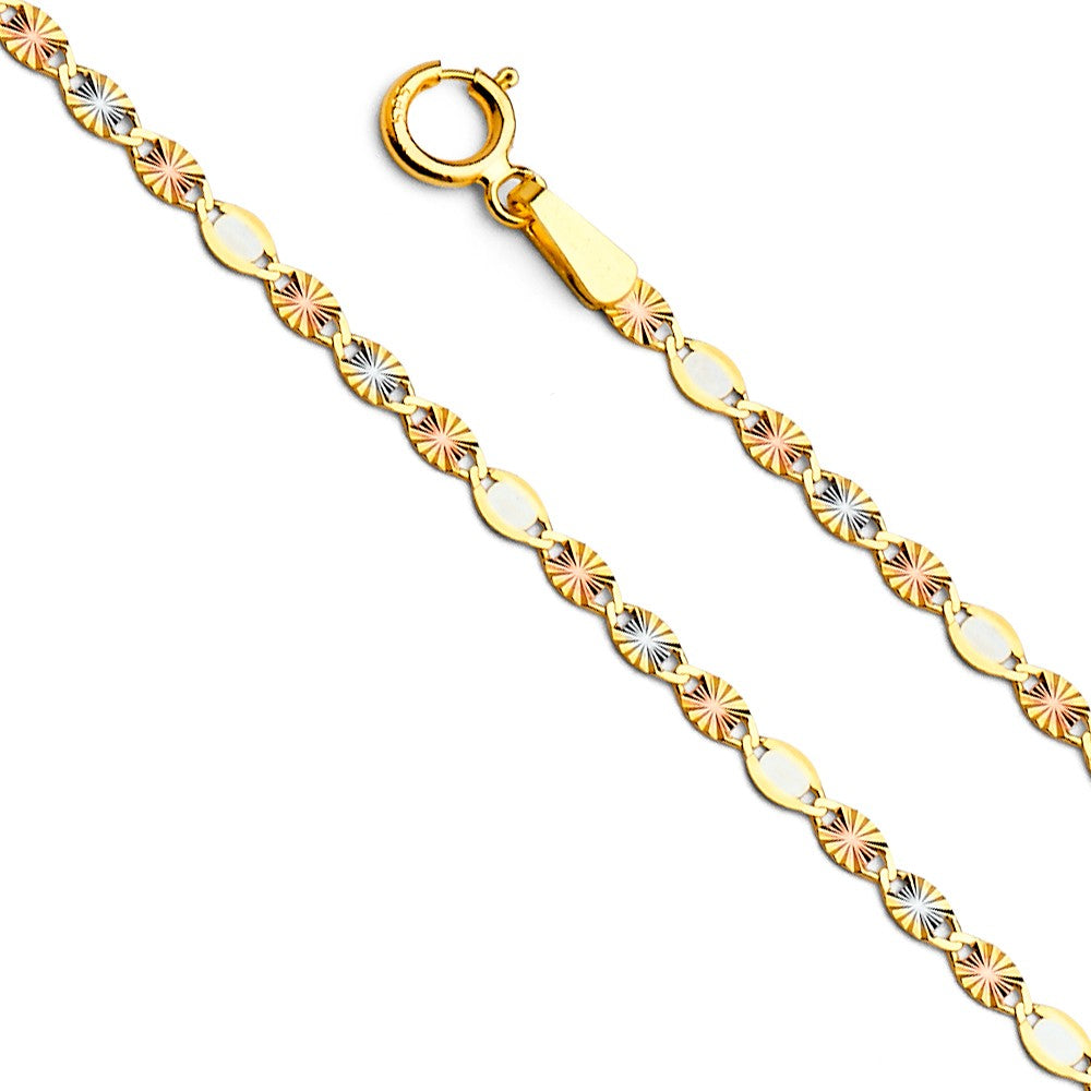 14k Tri-tone Gold 2.1mm Diamond-cut Star Valentino Chain