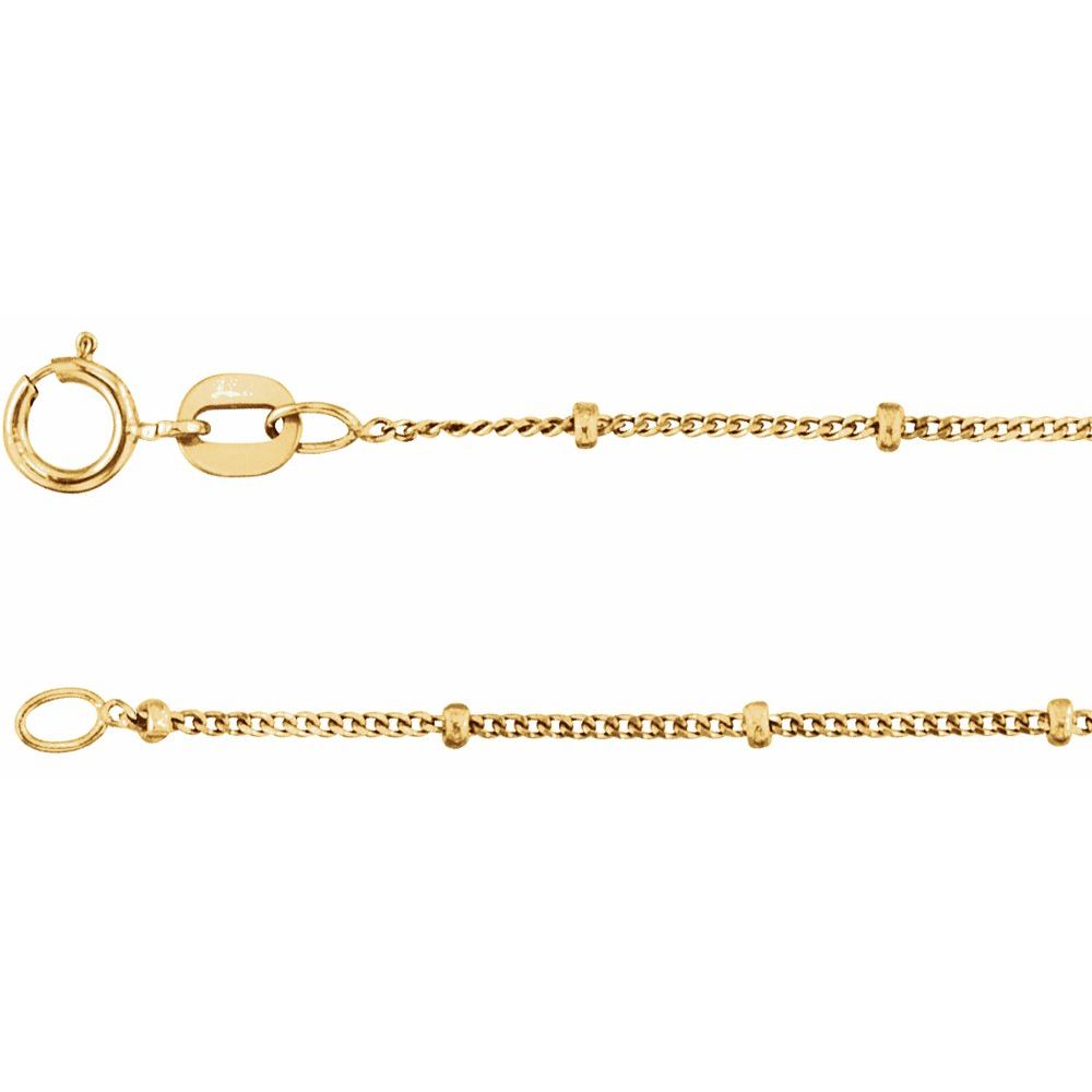 14K White, Yellow or Rose Gold 1 mm Beaded Curb 16" Chain