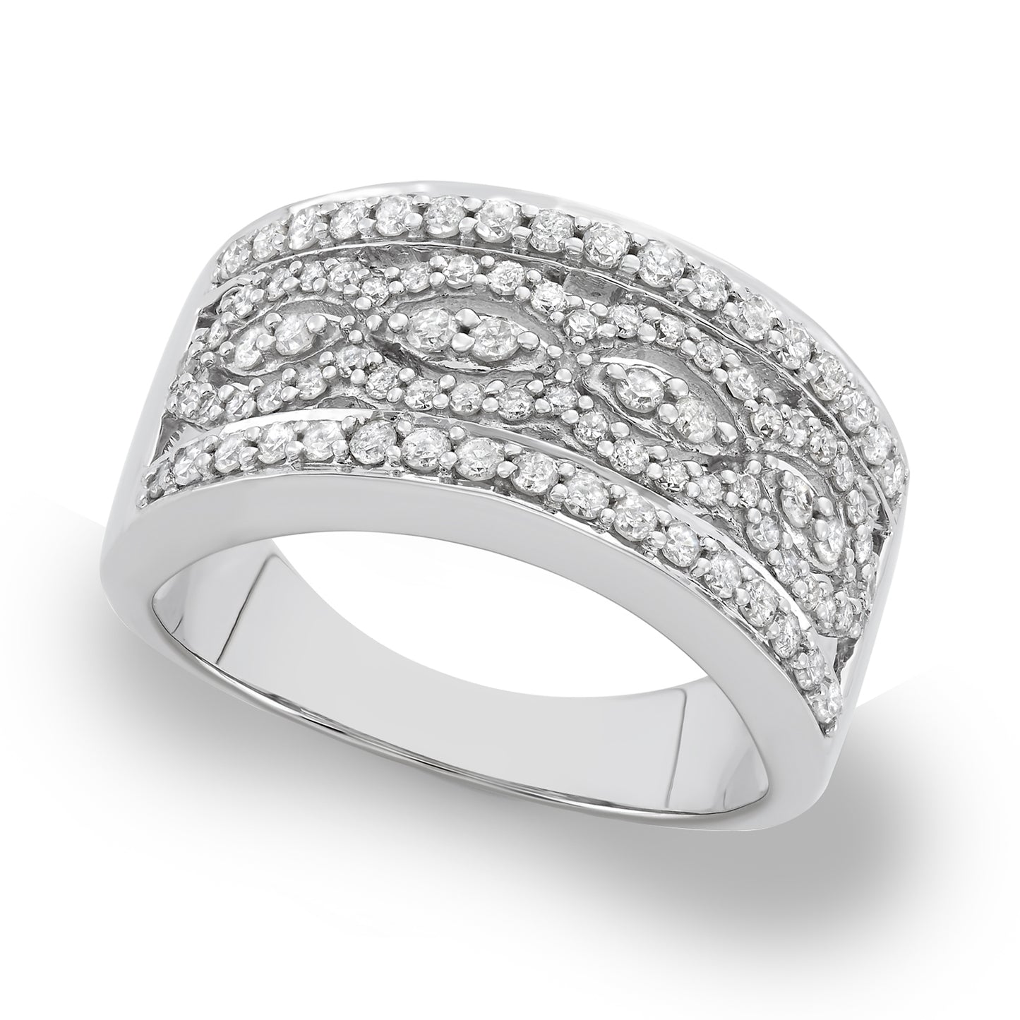 10k White Gold 0.80ct TDW White Diamond Wide Fashion Band