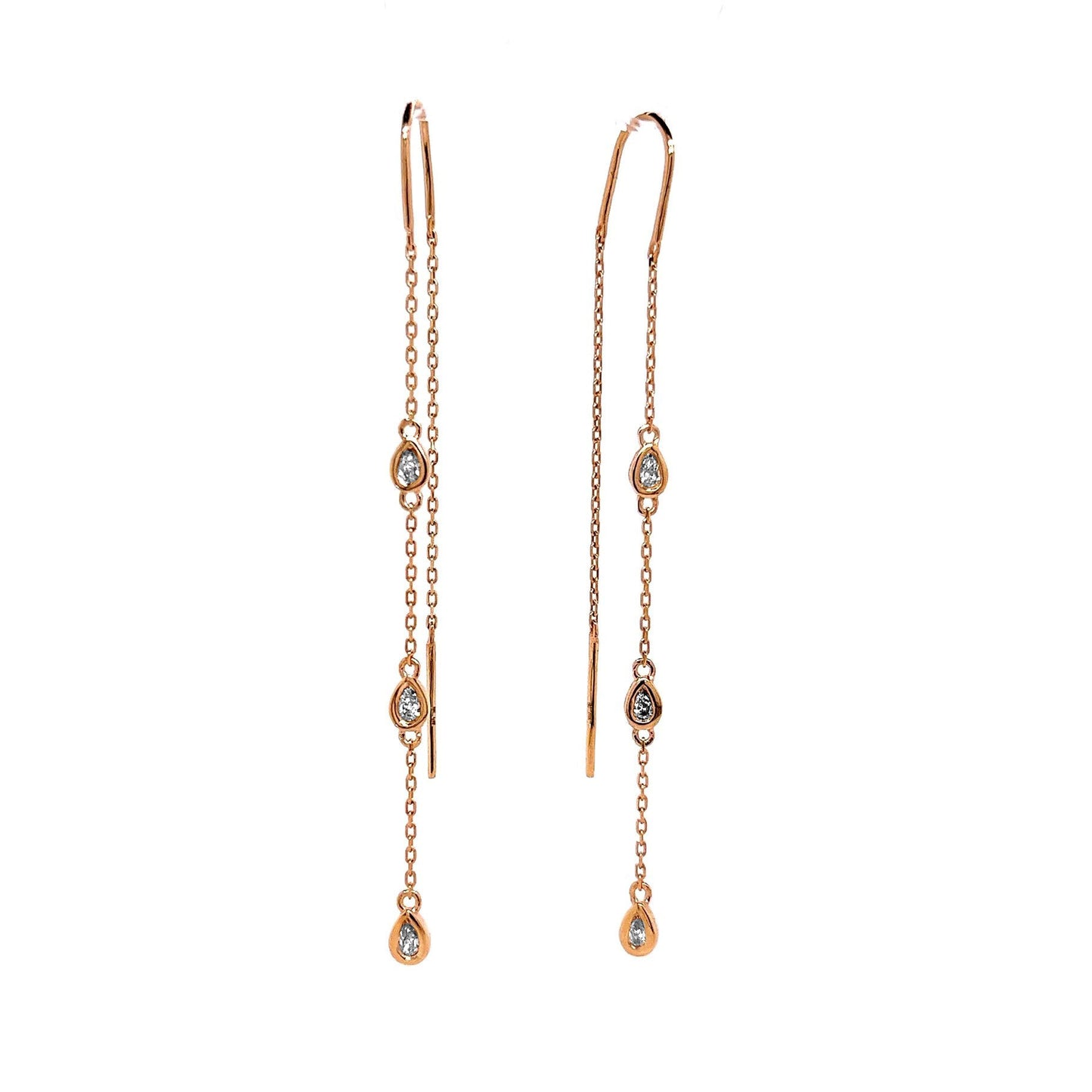 14k Yellow, White or Rose Gold 1/4ct TDW Pear-cut White Diamond Threader Earrings