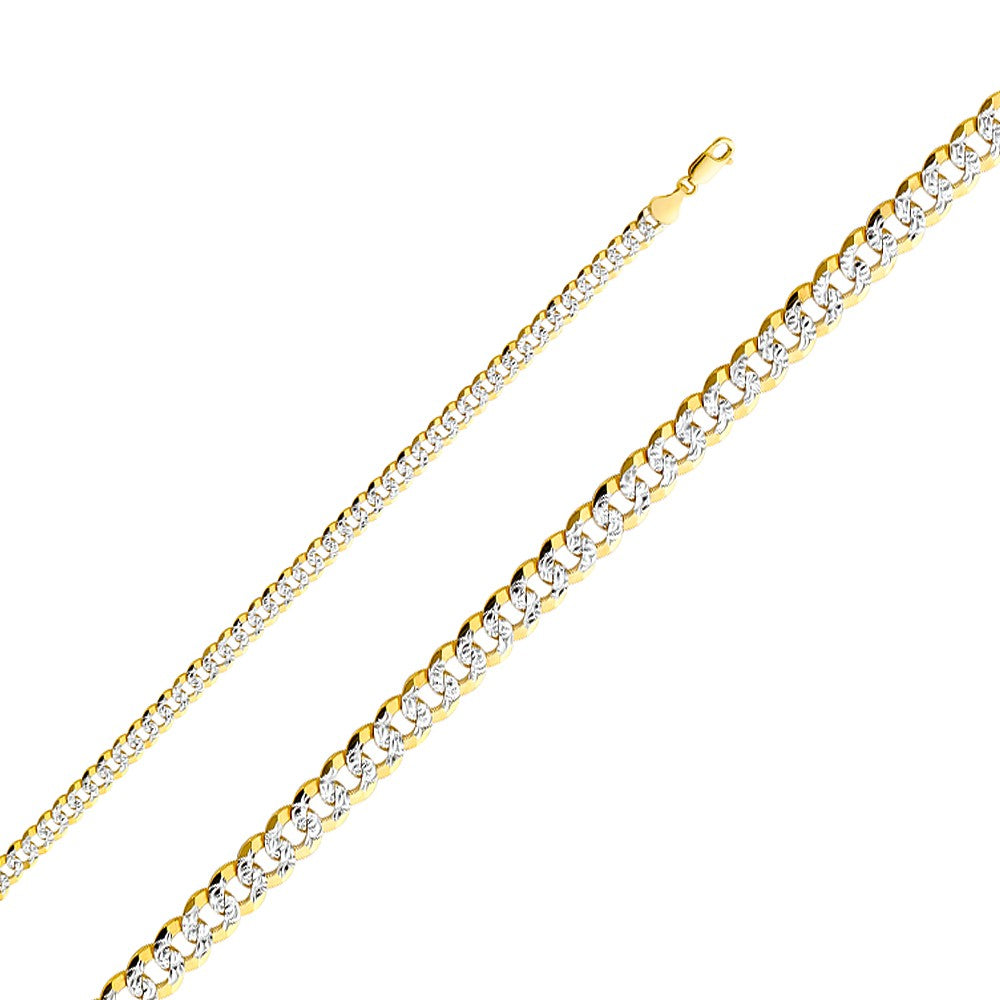 14k Two-tone Gold 5.9mm Wide Regular White Pave Cuban Unisex Chain Necklace