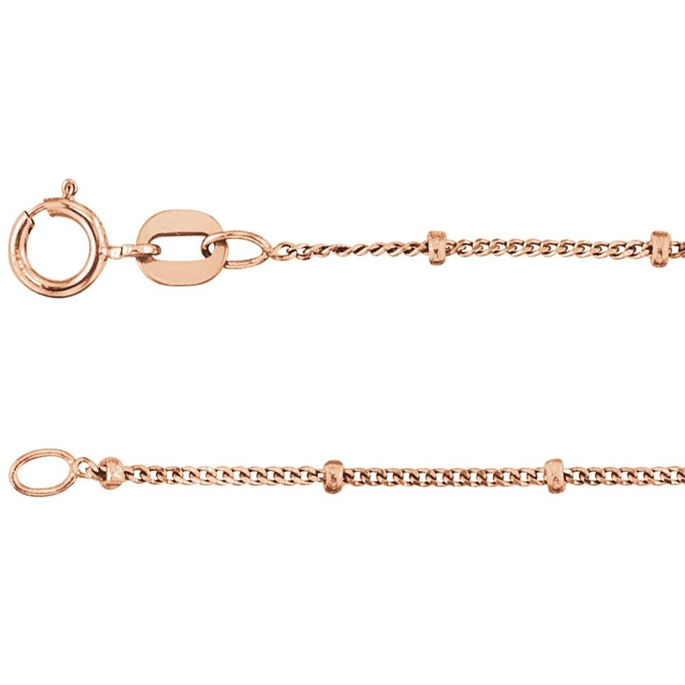 14K White, Yellow or Rose Gold 1 mm Beaded Curb 16" Chain