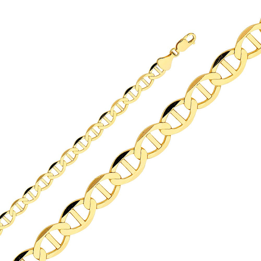 14k Yellow Gold 7.7mm Wide Flat Mariner Men's Chain Necklace