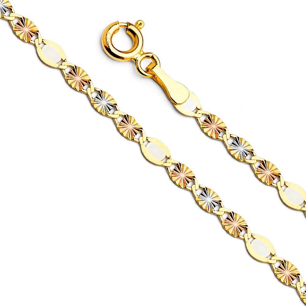 14k Tri-tone Gold 3mm Diamond-cut Star Valentino Chain