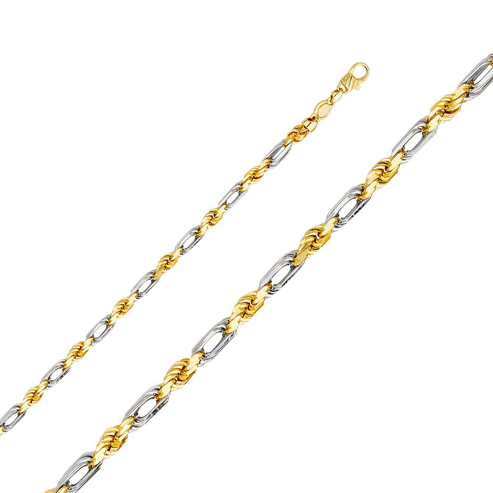 14K Two-Tone Gold 5 mm Wide Figarope Men's Chain Necklace Necklace