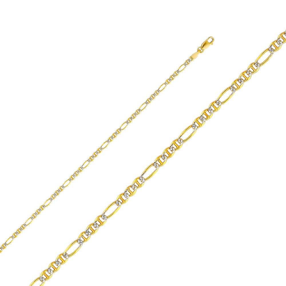 14k Yellow Gold 2.5mm White Pave Ficonucci Unisex Chain Necklace