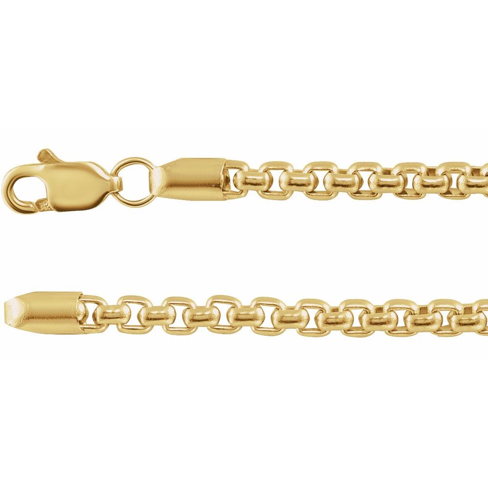 14K Yellow, White or Rose Gold 2.6 mm Rounded Box Chain