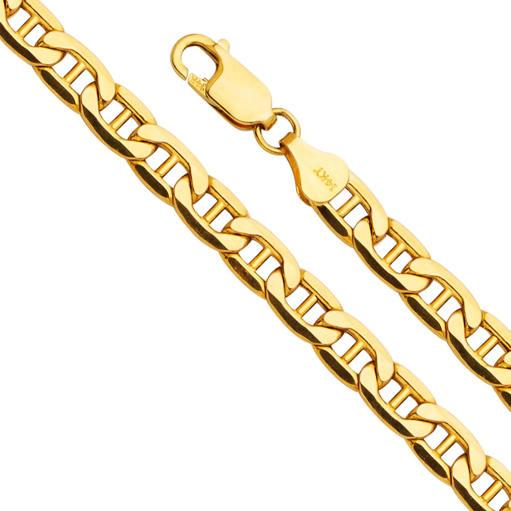 14k Yellow Gold 6.2mm Wide Hollow Mariner Men's Chain Necklace