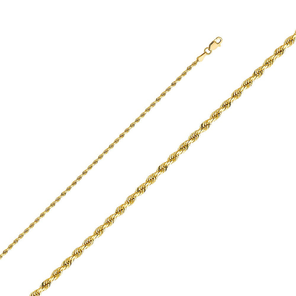 14k Yellow Gold 2mm Diamond-cut Solid Rope Unisex Chain Necklace