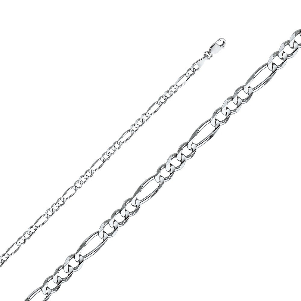 14k White Gold 4mm Regular Concave 3+1 Figaro Unisex Chain Necklace