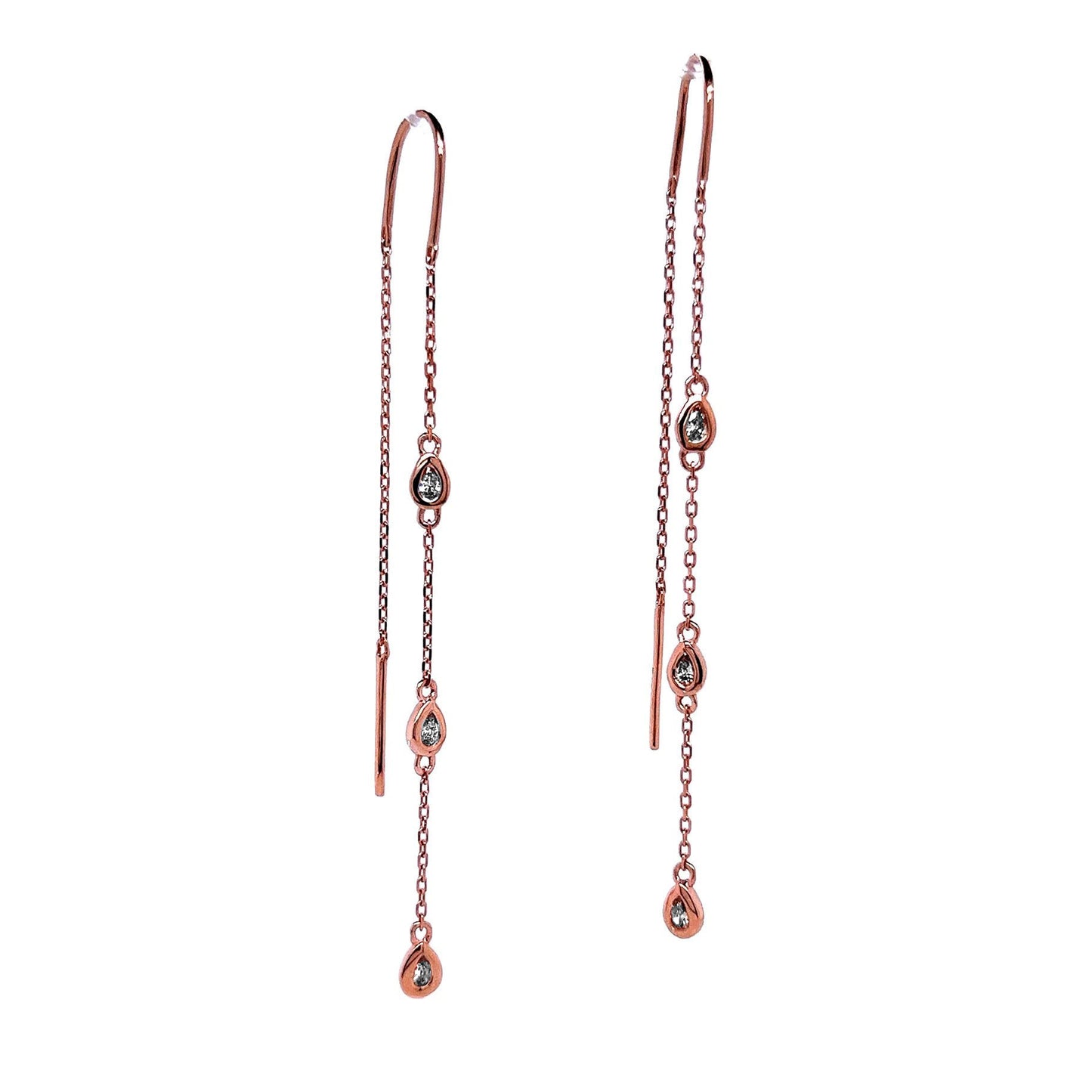 14k Yellow, White or Rose Gold 1/4ct TDW Pear-cut White Diamond Threader Earrings