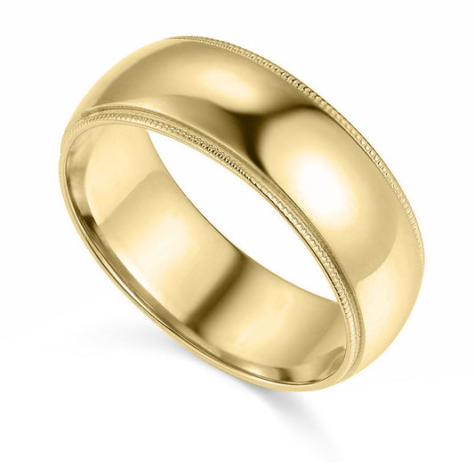 14k Yellow Gold 7mm Unisex Comfort-fit Polished Milgrain Wedding Band