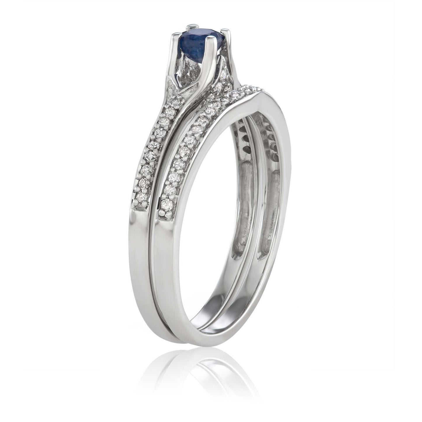 14K White Gold 0.50ct TW Sapphire and Diamond Bridal Set