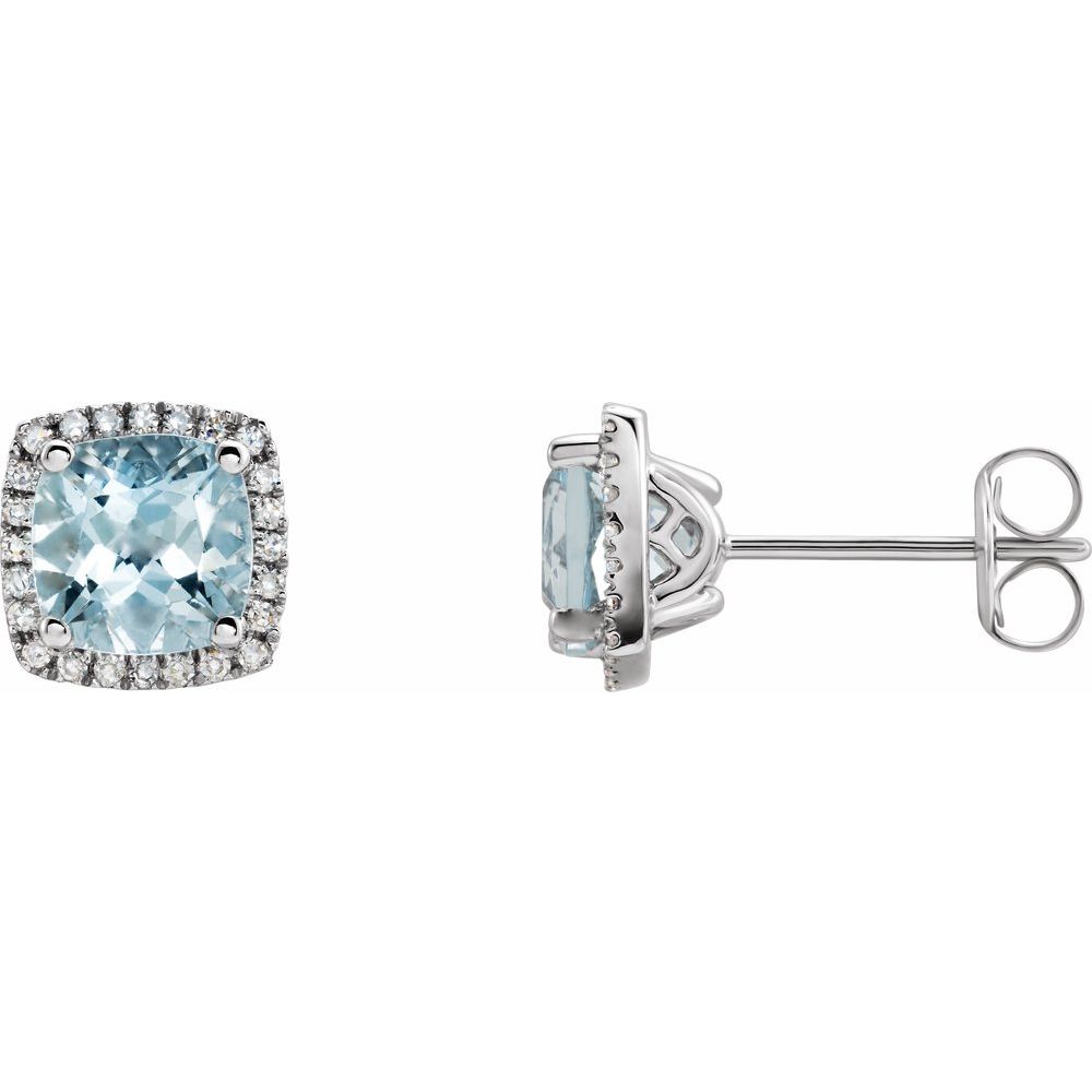 14k White Gold Natural Aquamarine & 1/8 CTW Natural Diamond Earrings