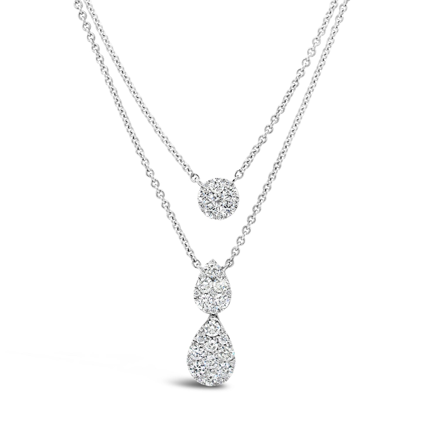 18k White Gold 5/8ct TDW White Diamond Double Pendant Necklace