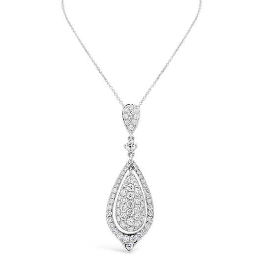 18k White Gold 1 1/8ct White Diamond Dangling Pendant Necklace