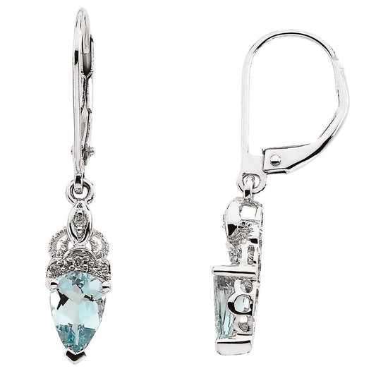 14k White Gold Natural Aquamarine & .04 CTW Natural Diamond Earrings