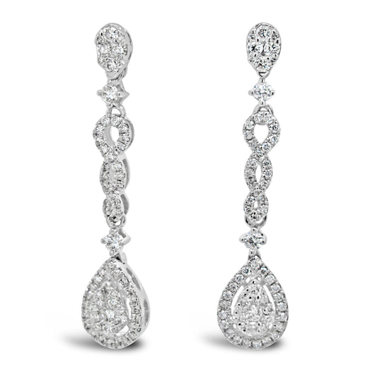 18k White Gold 5/8ct TDW White Diamond Dangling Pear Cluster Earrings