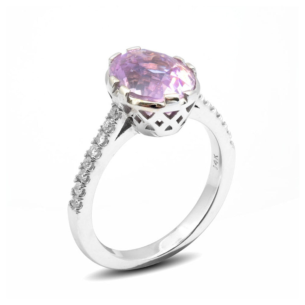 14K White Gold 4.27ct TGW Padparadscha Sapphire and White Diamonds One-of-a-Kind Ring