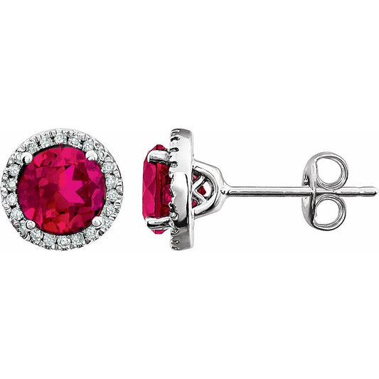 14k White Gold Lab-Grown Ruby & 1/8 CTW Natural Diamond Earrings