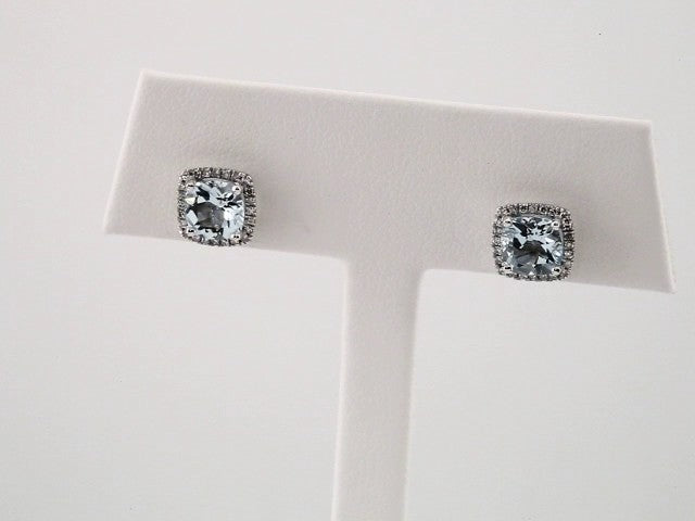 14k White Gold Natural Aquamarine & 1/8 CTW Natural Diamond Earrings