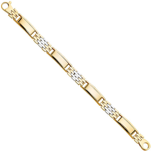 14K Two-tone Gold Rectangular and Flat Curb Link 8.5" Men's Bracelet