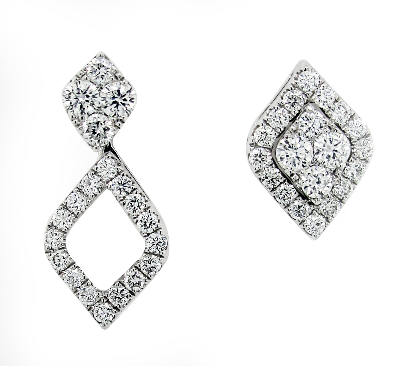 18k White Gold 3/4ct TDW White Diamond Diamond Shape Mix-Match Stud Earrings