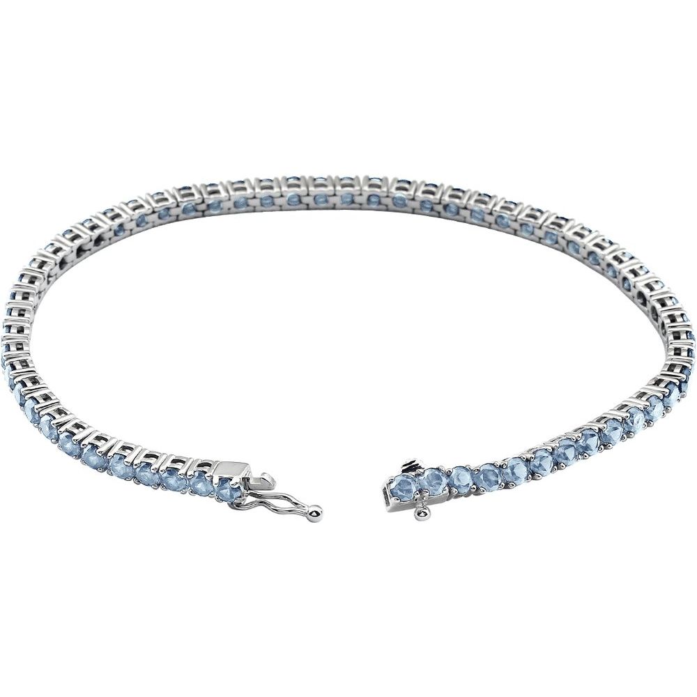 14k White Gold Natural Aquamarine Line 7.25" Bracelet