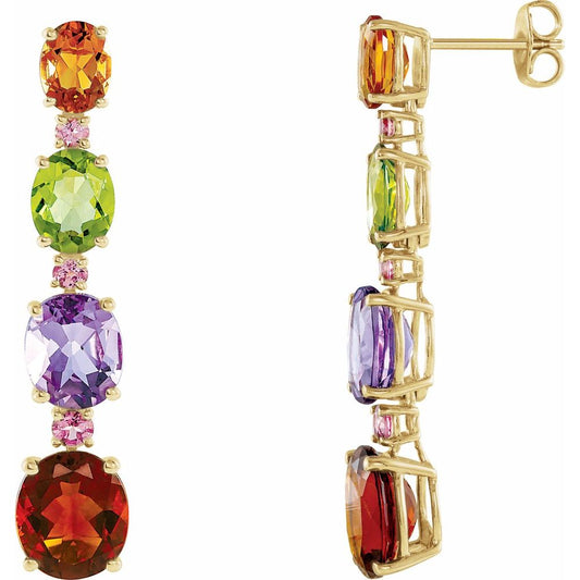 14k Yellow Gold Natural Multi-Gemstone Earrings