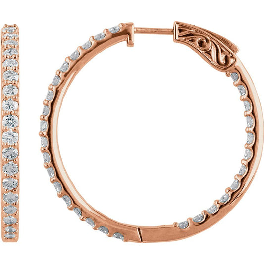 14k Rose Gold 34.5 mm 3 CTW Natural Diamond Inside-Outside Hinged Hoop Earrings