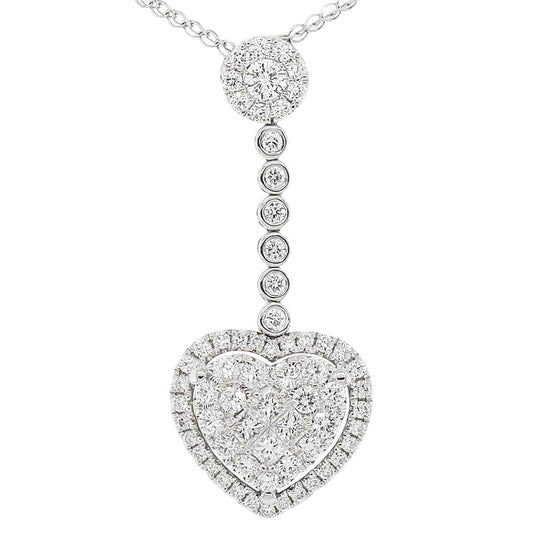 18k White Gold 1ct TDW White Diamond Dangling Heart Slide Pendant Necklace