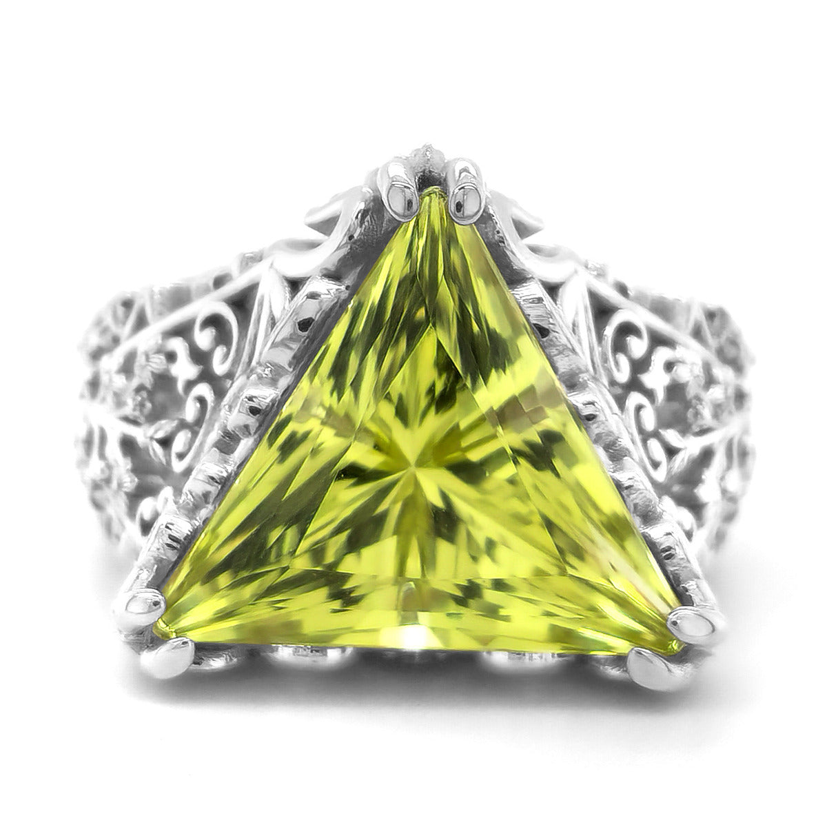 18K White Gold 7.87ct TGW Greenish-Yellow Beryl One-of-a-Kind Ring