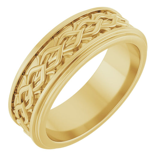 14K Yellow Gold 7.5 mm Patterned Wedding Band Size 10