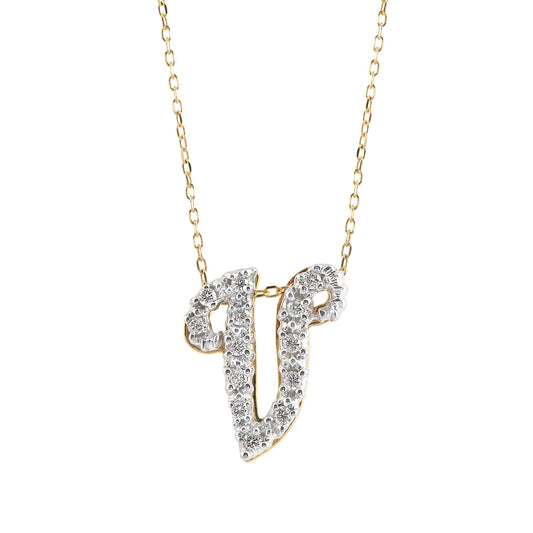 14K White and Yellow Gold 0.13ct TDW White Diamond Letter V Initial Pendant Necklace