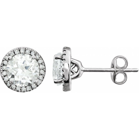 14k White Gold Lab-Grown White Sapphire & 1/8 CTW Natural Diamond Earrings