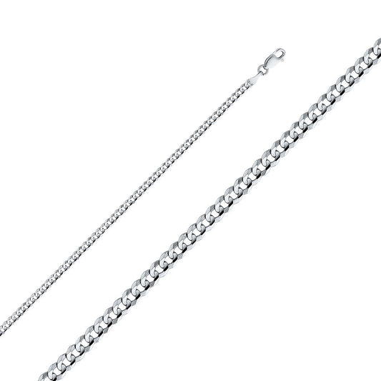 14k White Gold 3.1mm Regular Concave Cuban Ladies Chain Bracelet (7")