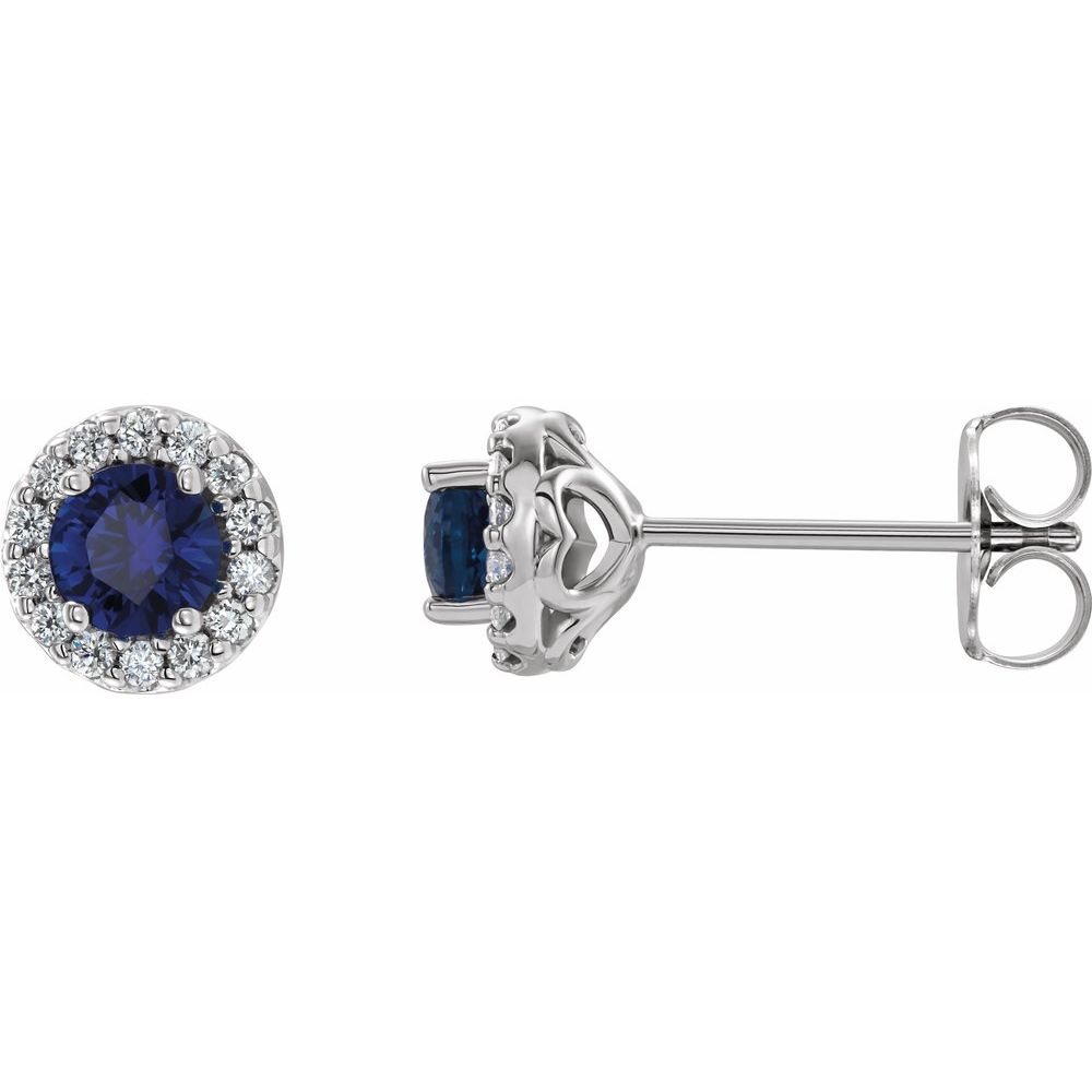 14k White Gold 4 mm Natural Blue Sapphire & 1/8 CTW Natural Diamond Earrings