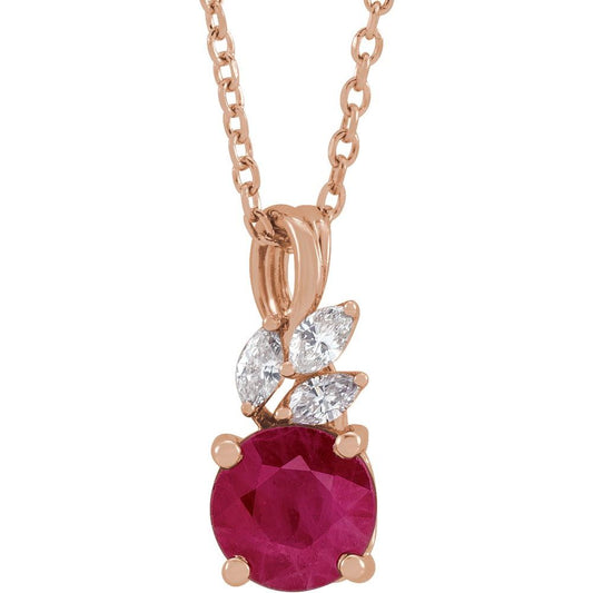 14k Rose Gold Lab-Grown Ruby & 1/10 CTW Natural Diamond 16-18" Necklace