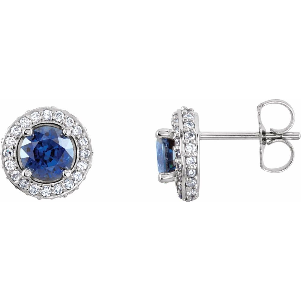 14k White Gold Natural Blue Sapphire & 1/3 CTW Natural Diamond Earrings