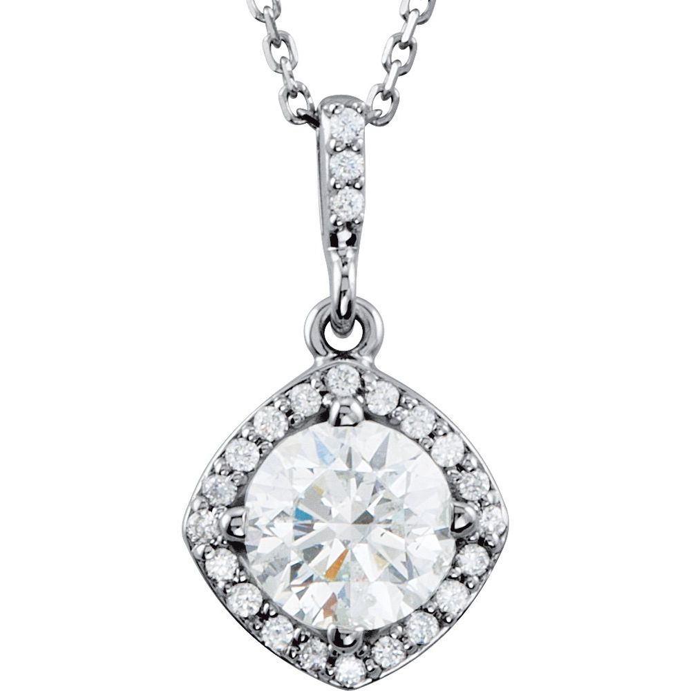 14k White Gold 1 CTW Natural Diamond Halo-Style 18" Necklace