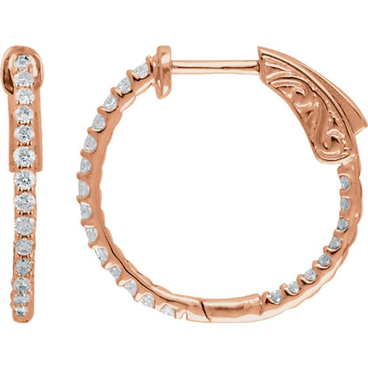 14k Rose Gold 19 mm 1/2 CTW Natural Diamond Inside-Outside Hinged Hoop Earrings