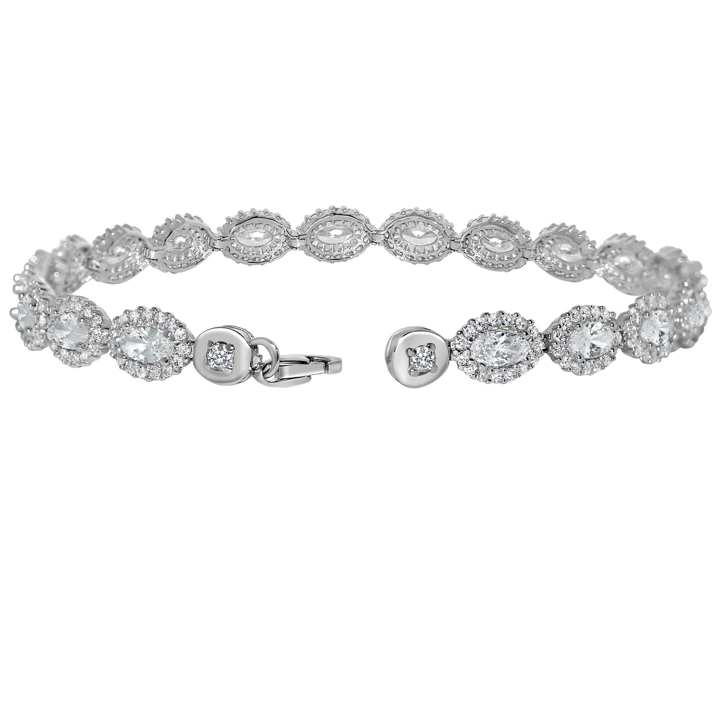 14k White Gold Swarovski Crystal Oval Link Ladies Tennis Bracelet