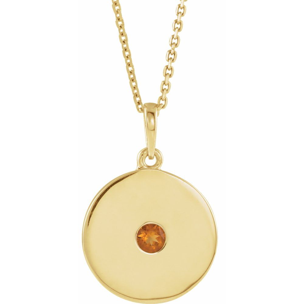 14k Yellow Gold Natural Citrine Disc 16-18" Necklace