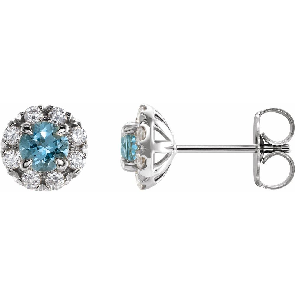 14k White Gold 6 mm Natural Aquamarine & 1/3 CTW Natural Diamond Halo-Style Earrings